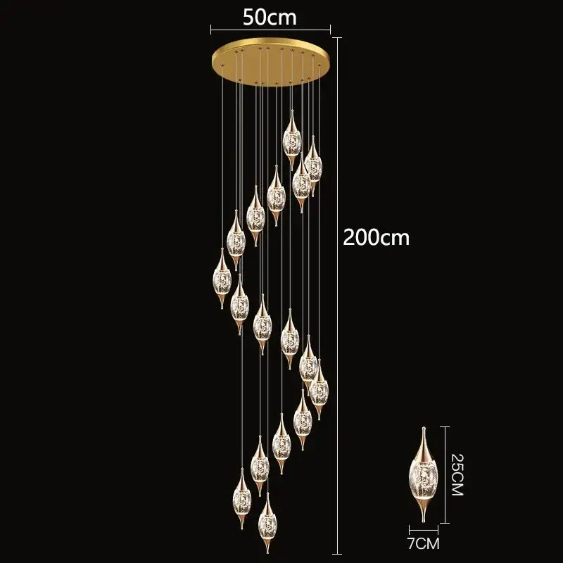 Gold-toned decorbites crystal chandelier with dangling teardrop-shaped crystal pendants for living room lighting