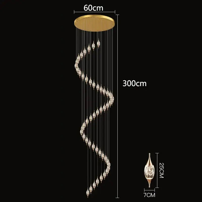 Gold-toned decorbites crystal chandelier with spiral design and cascading crystal teardrop pendants for living room lighting