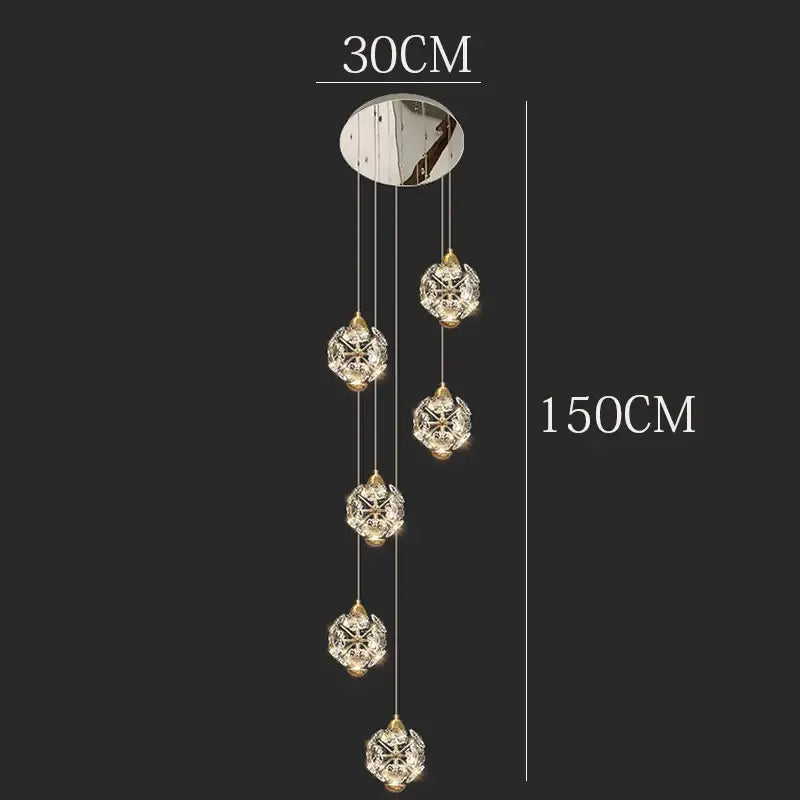 Modern decorbites crystal chandelier pendant lamp with five lights polished chrome and gold-toned accents for stairs