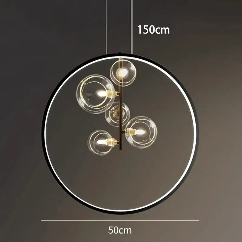 Modern black frame pendant light with clear glass globe bulbs in an asymmetrical cluster by decorbites crystal chandelier