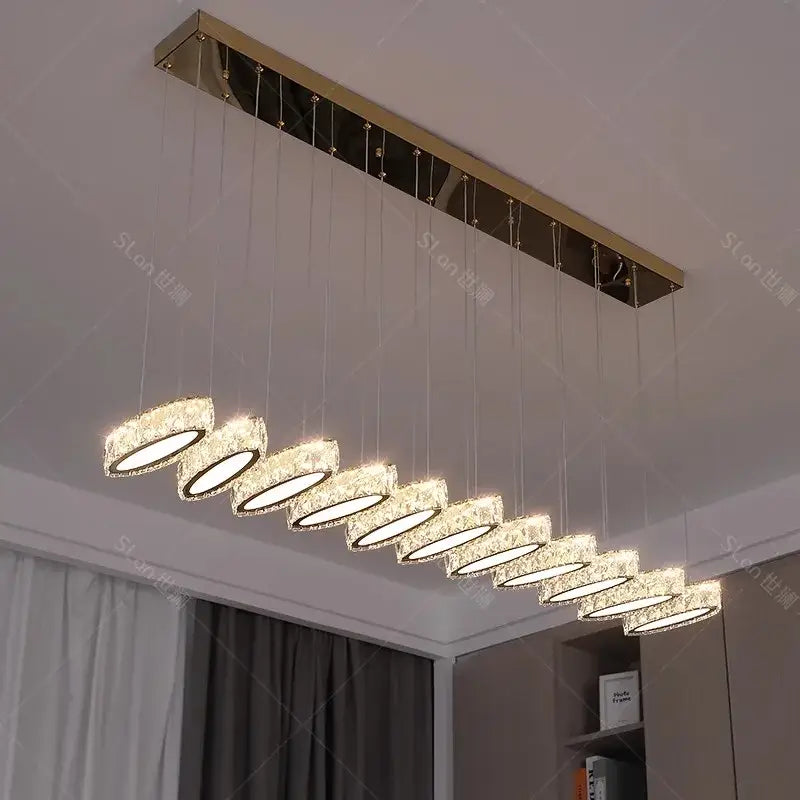 Modern rectangular decorbites crystal chandelier with gold metal frame and crystal stair pendant for living room lighting