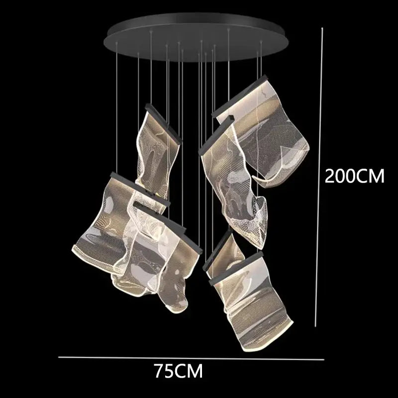 Modern black circular ceiling fixture with five translucent mesh pendants featuring metallic frames in decorbites crystal chandelier