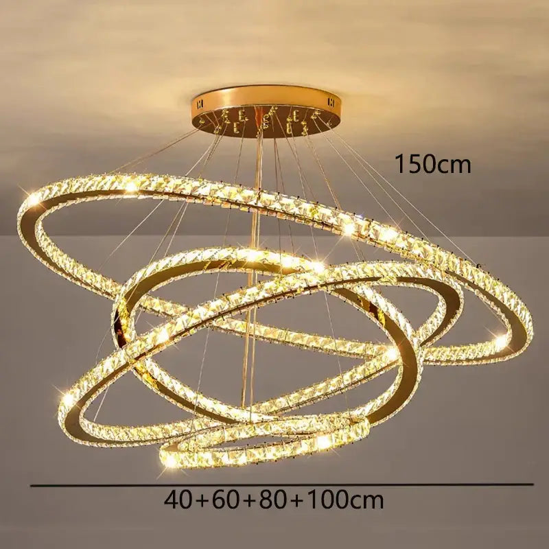 Golden crystal chandelier with multiple interlocking rings from DecorBites crystal chandelier for living room lighting