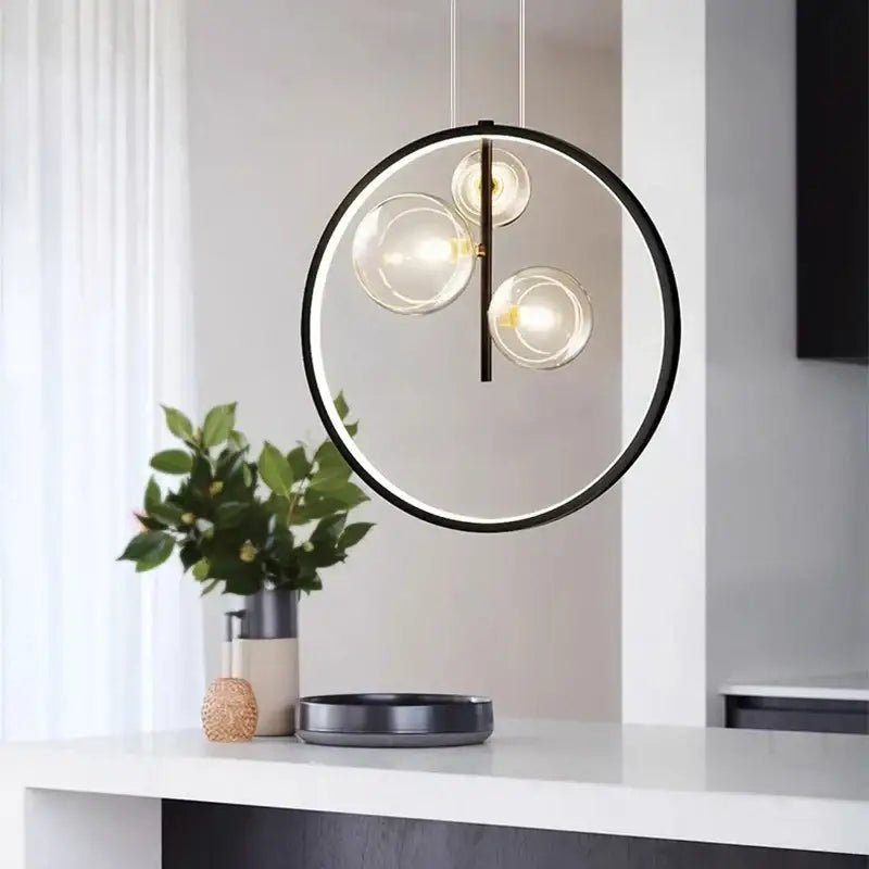 Modern black circular pendant light with three clear glass globe bulbs by decorbites crystal chandelier stair lamp