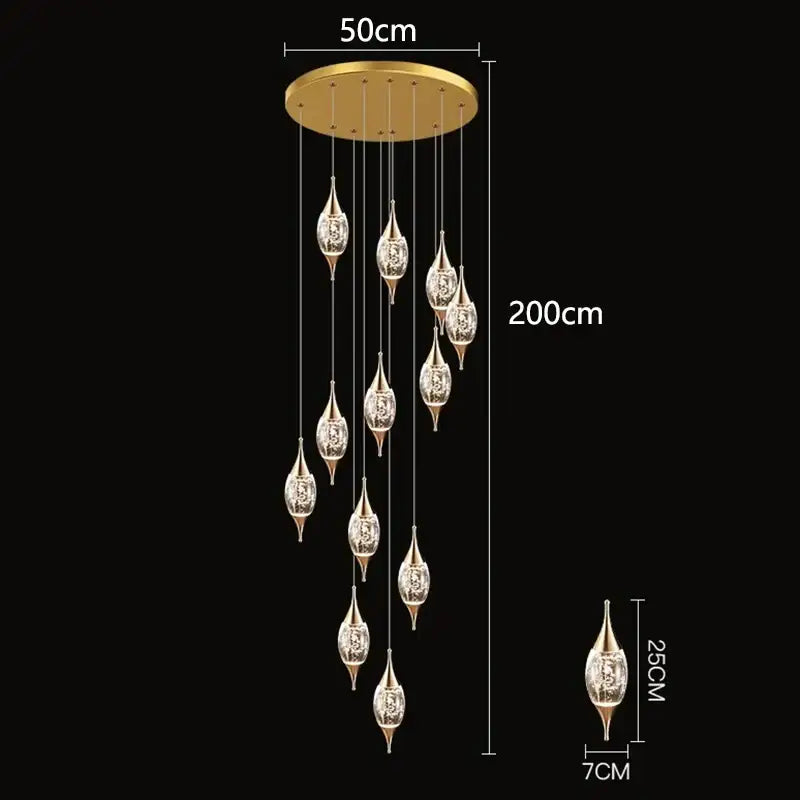 Gold-toned DecorBites crystal chandelier with teardrop-shaped crystal pendants for living room interior lighting