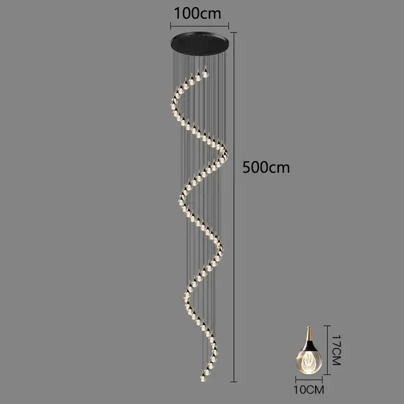 DecorBites™ crystal chandelier stair pendant lamp with black ceiling mount and clear crystal beads for living rooms
