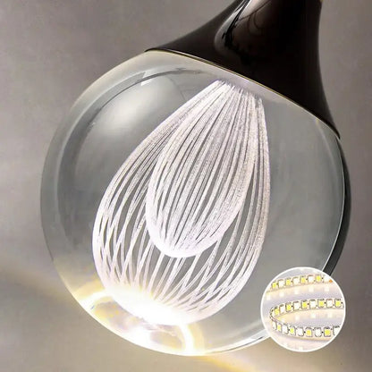 Decorbites crystal chandelier stair pendant lamp with clear glass globe white etched design and black matte top