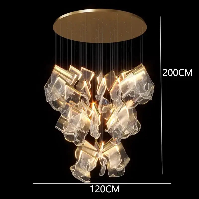 Decorbites crystal chandelier 200cm tall gold base with cascading translucent crystals for living room lighting
