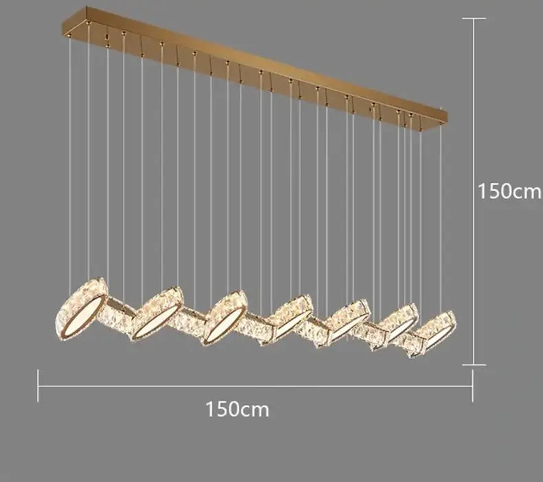 Gold-toned decorbites crystal chandelier stair pendant with crystal-encrusted oval light modules for living room lighting