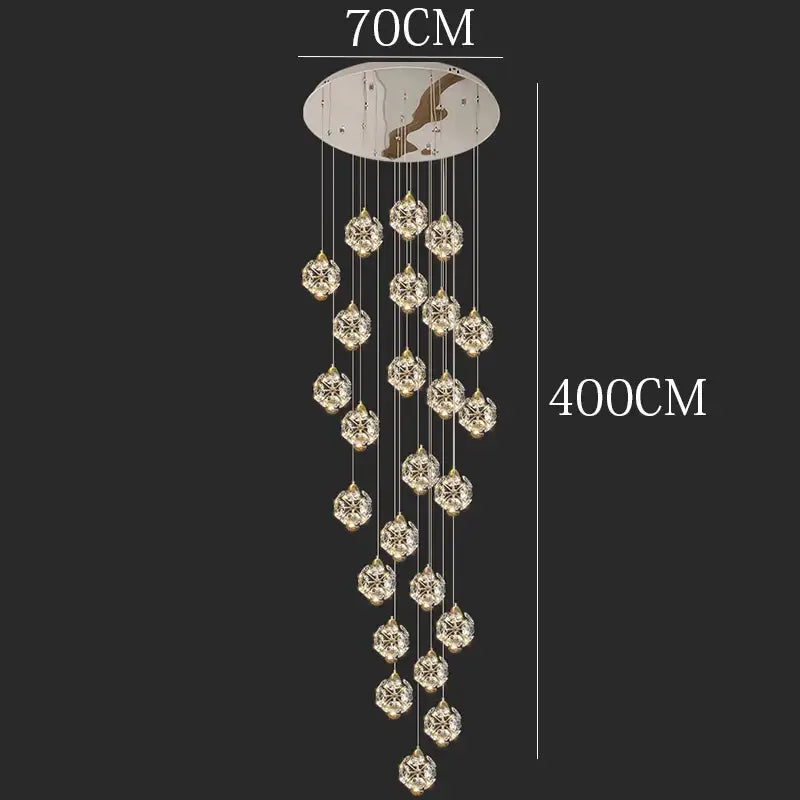 Decorbites crystal chandelier pendant lamp with clear glass orbs and chrome mount for stair and living room lighting