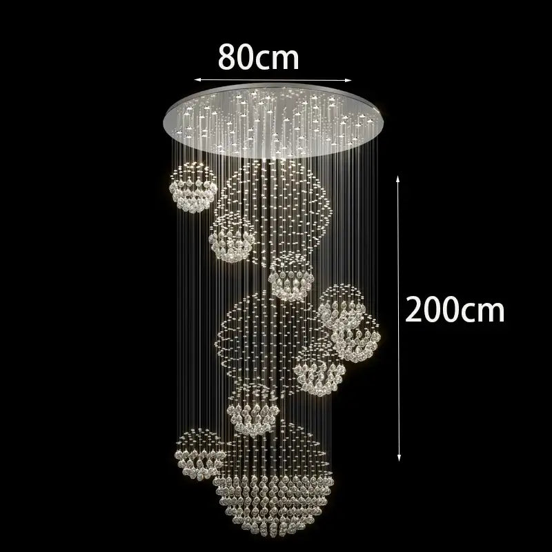 DecorBites crystal chandelier stair pendant lamp with clear glass beads and silver circular ceiling mount for living room lighting