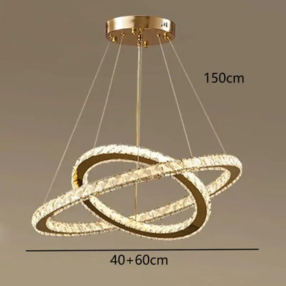 Gold-toned modern decorbites crystal chandelier with three interlocking crystal rings for living room lighting