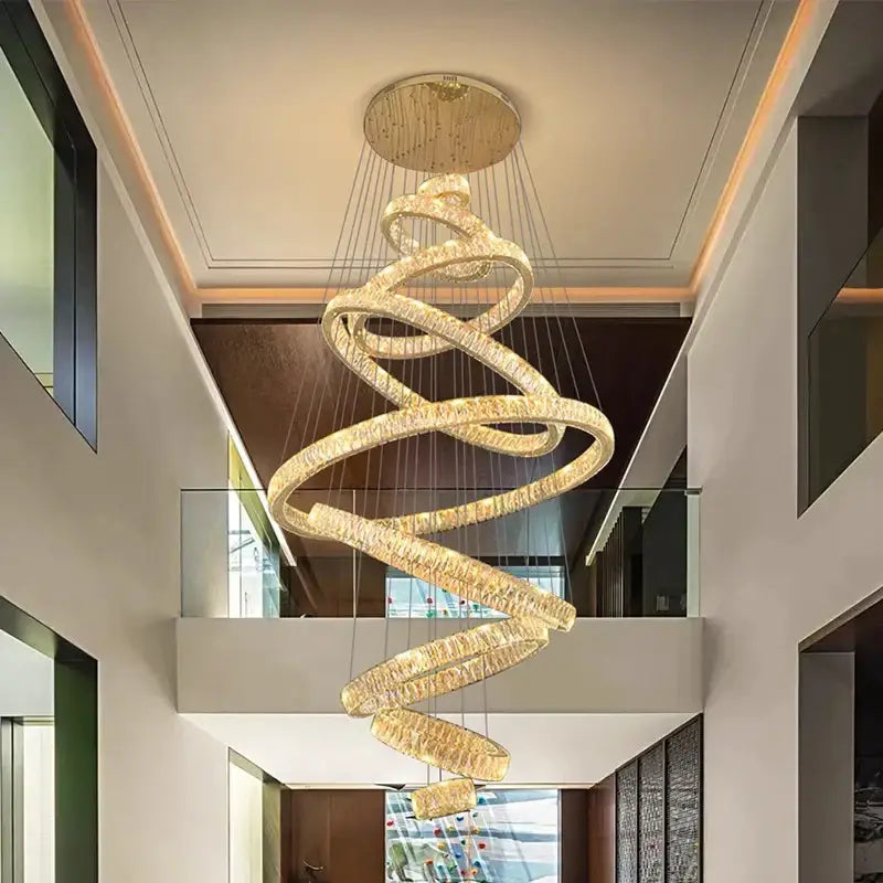DecorBites crystal chandelier golden spiral pendant lamp with crystal accents for modern living room lighting