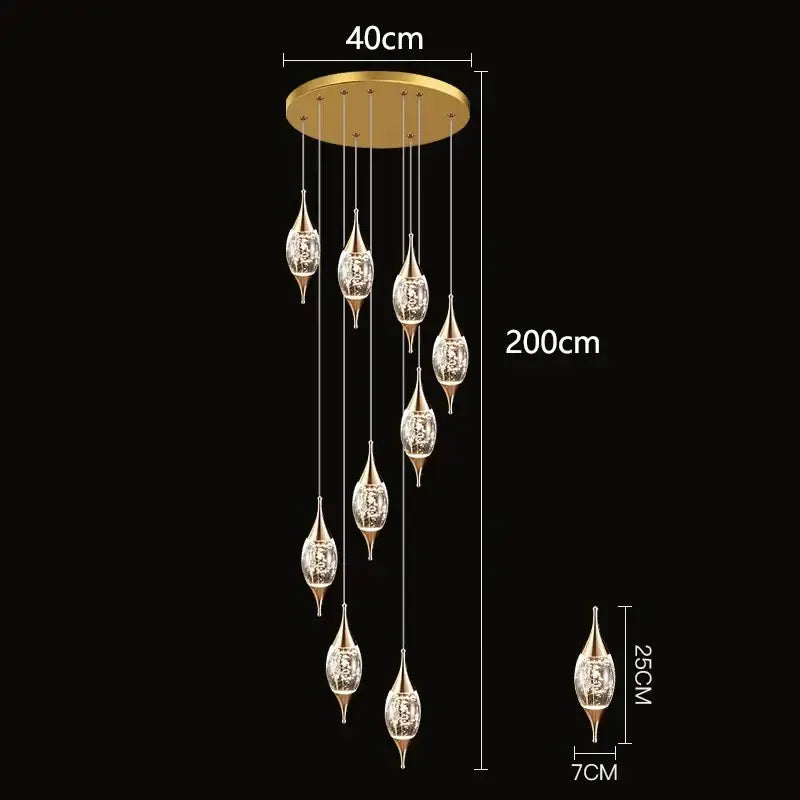 Gold-toned decorbites crystal chandelier with nine etched teardrop pendants for living room interior lighting