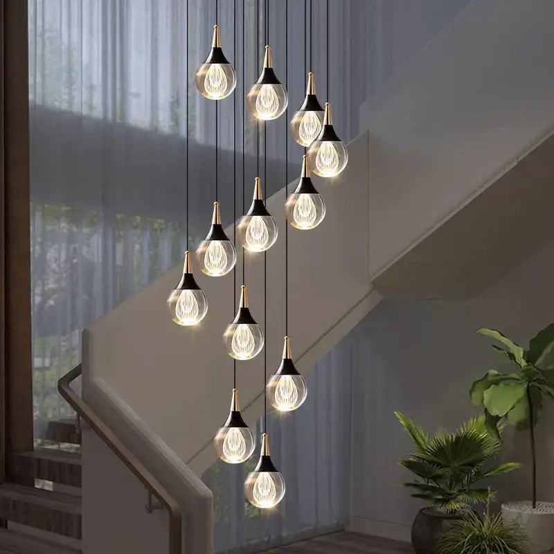 Modern decorbites™ crystal chandelier stair pendant lamp with clear glass globes and brass tops for living room lighting
