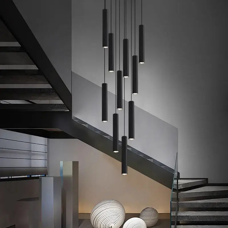 Black cylindrical pendant lights of DecorBites crystal chandelier stair pendant lamp for modern living room lighting