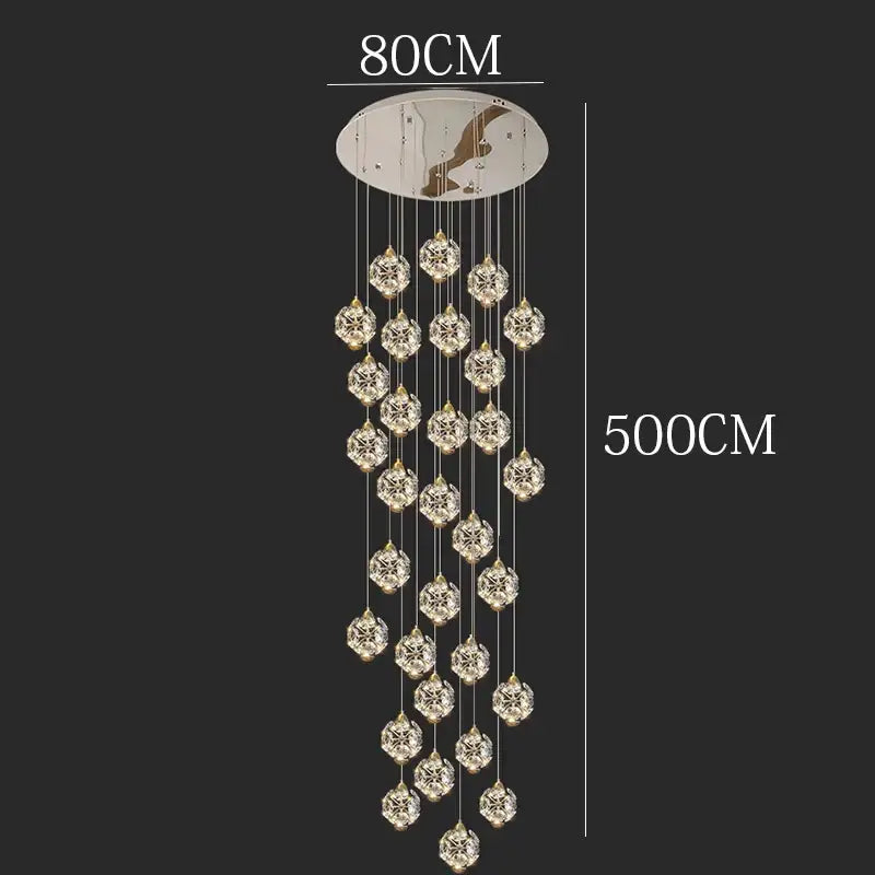 A decorbites crystal chandelier pendant lamp with clear faceted crystals and circular ceiling mount for stair lighting