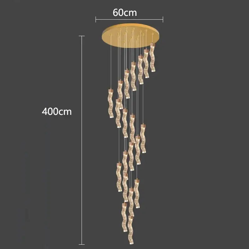 Gold-toned decorbites crystal chandelier pendant lamp with cascading twisted crystal-encrusted pendants for living rooms