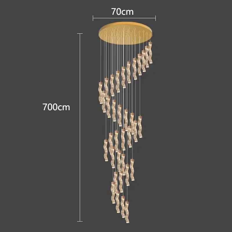Gold-toned decorbites crystal chandelier pendant lamp with cascading wavy crystal pendants for living room lighting