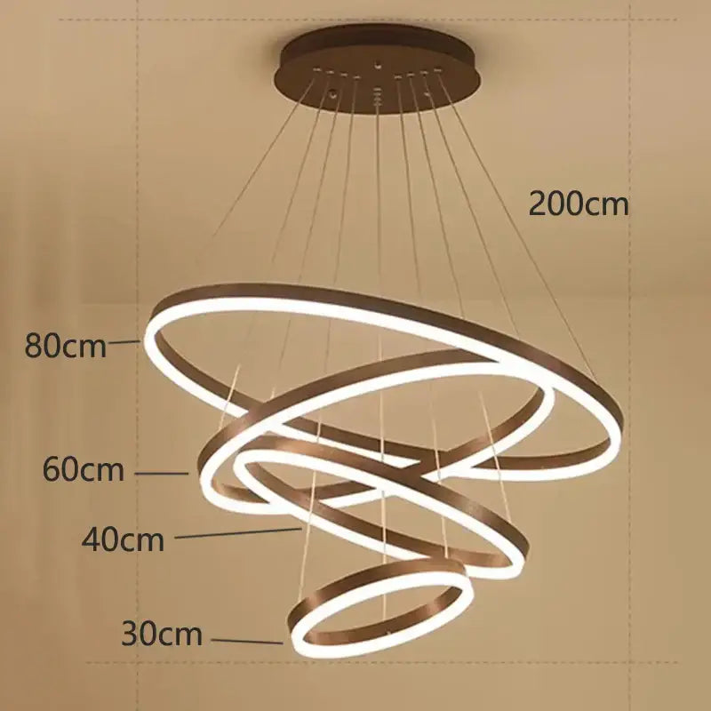 Modern bronze-finished decorbites crystal chandelier pendant lamp with glowing white rings for stair lighting