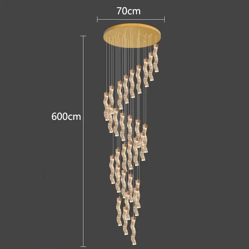 A 600cm gold-toned decorbites crystal chandelier pendant lamp with twisted crystal pendants for living room lighting