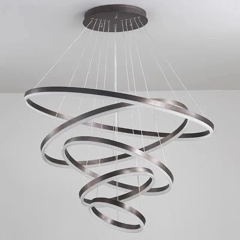 Modern decorbites crystal chandelier pendant lamp with black and silver rings for stair and living room lighting