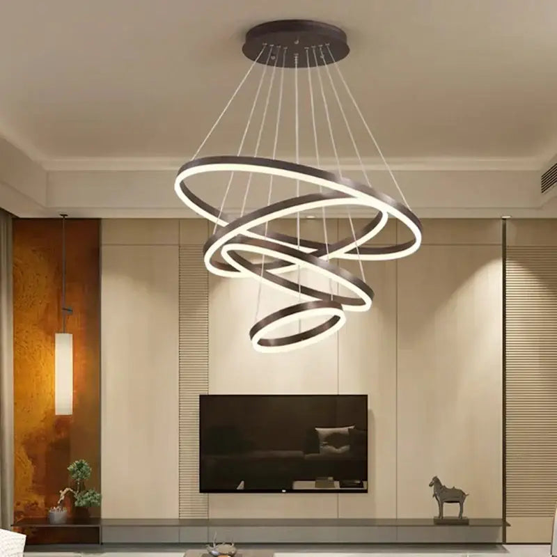 Modern black and white spiral decorbites crystal chandelier pendant lamp with interlocking rings for stair or living room lighting
