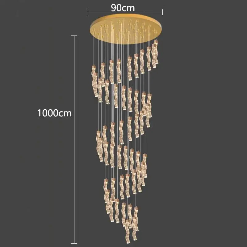 A 100cm gold-toned decorbites crystal chandelier pendant lamp with twisted crystal pendants for living room lighting