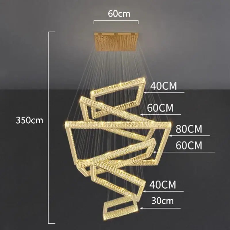 Golden crystal chandelier stair pendant lamp with modern geometric design by decorbites for interior lighting