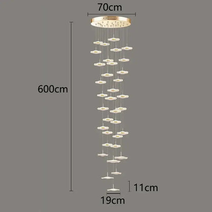 DecorBites crystal chandelier stair pendant light with gold mount and white translucent disc shades for living room