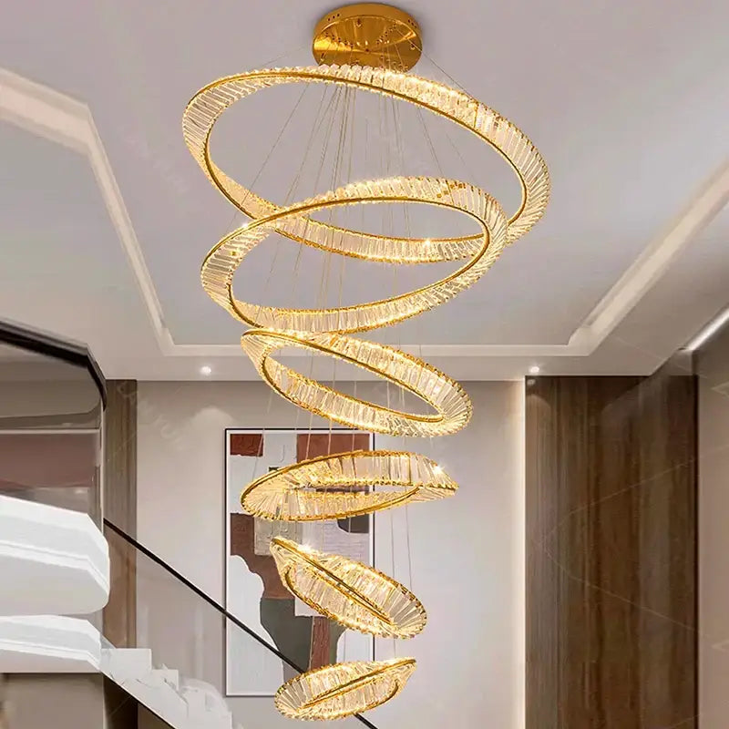Golden spiral decorbites crystal chandelier with crystal accents for living room pendant lighting