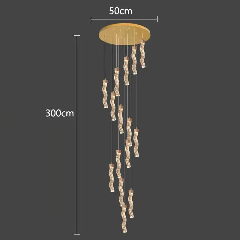 Gold-toned DecorBites crystal chandelier pendant lamp with 12 wavy crystal-encrusted lights for elegant interior lighting