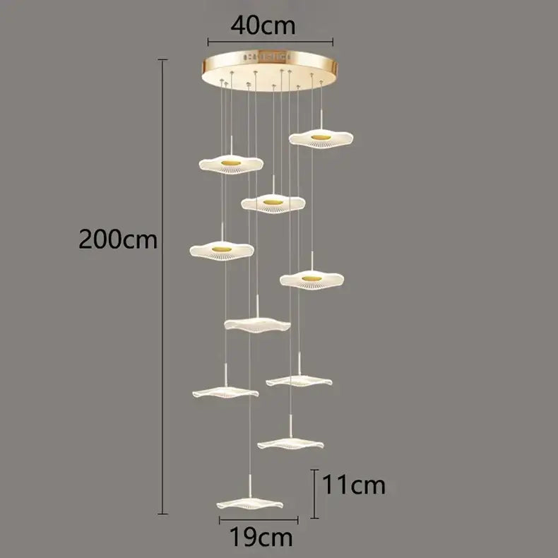 Modern white daisy-shaped DecorBites crystal chandelier stair pendant light with gold-toned ceiling mount for living room lighting