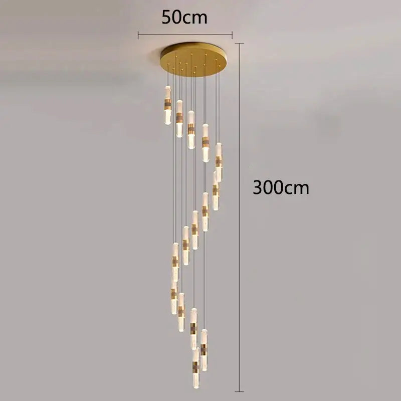 Gold-toned decorbites crystal chandelier stair pendant lamp with cascading glass and metal lights for living room decor