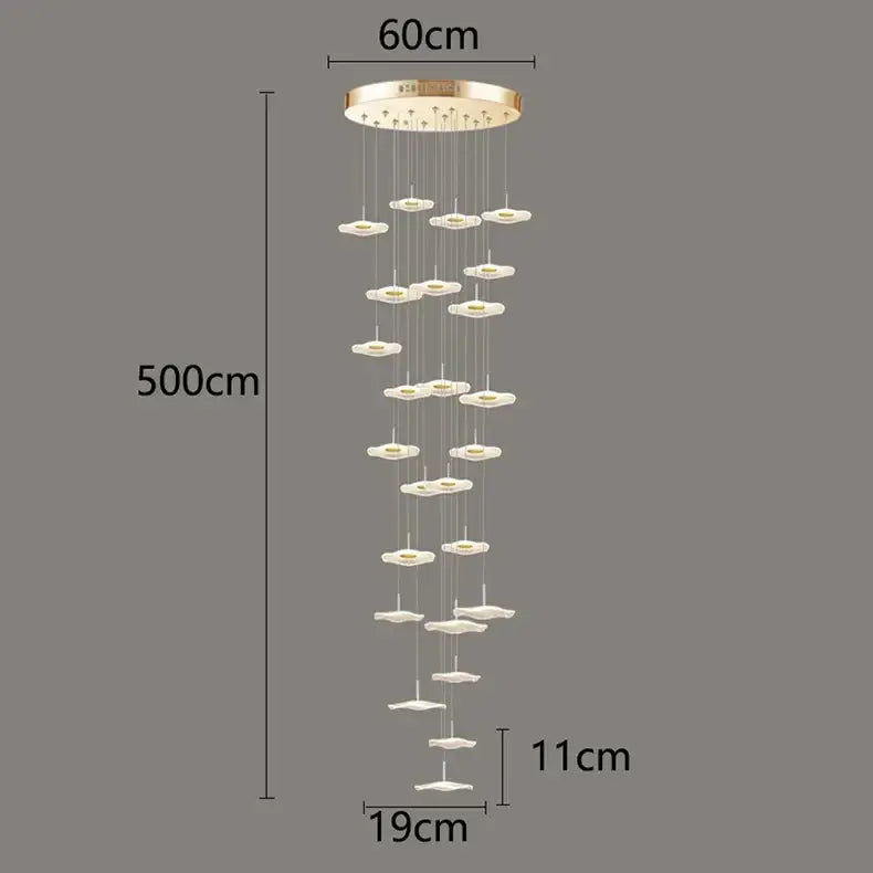 A modern 500cm gold-toned decorbites crystal chandelier stair pendant light with acrylic flower fixtures