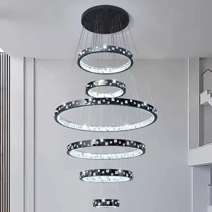 Modern black and clear crystal decorbites crystal chandelier with concentric rings for crystal chandelier stair pendant use