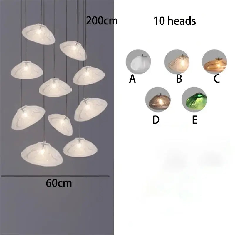 Modern decorbites crystal chandelier stair pendant with ten shell-shaped light heads for living room lighting