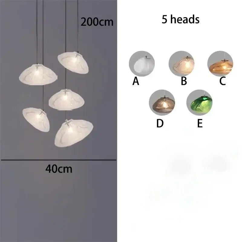 Modern white shell-shaped decorbites crystal chandelier stair pendant with five illuminated heads for living room lighting