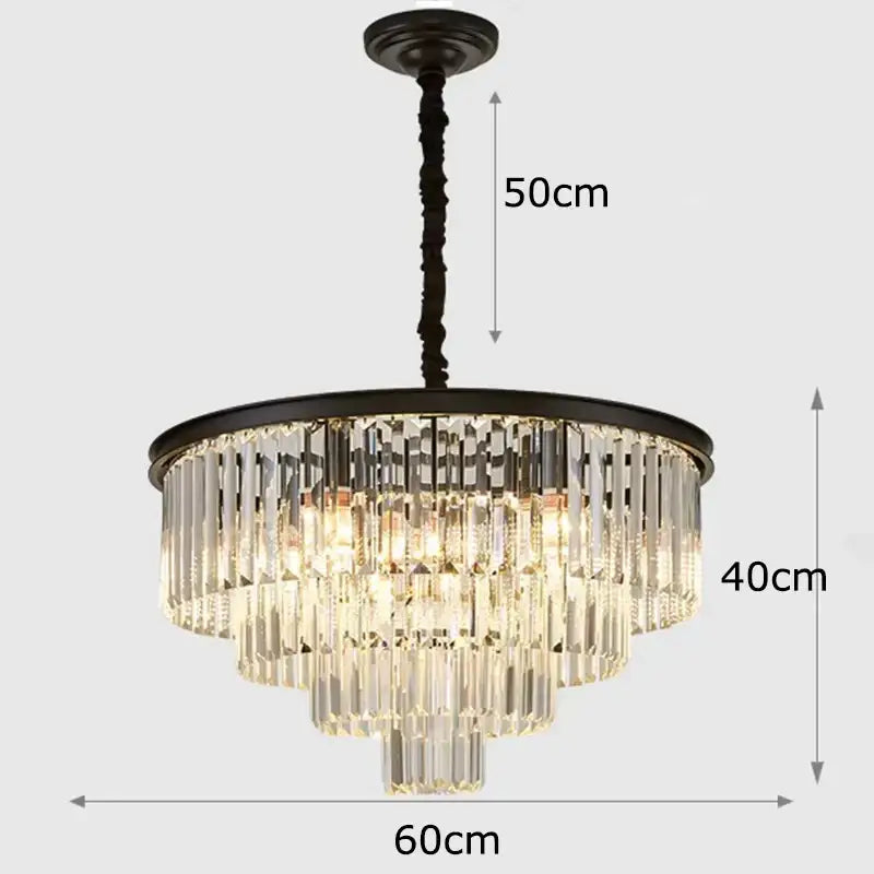A tiered decorbites crystal chandelier stair pendant light with dark bronze finish and cascading clear glass prisms