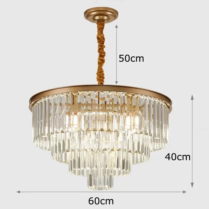 Decorbites crystal chandelier tiered pendant light with gold frame and clear glass prisms for stair interior lighting