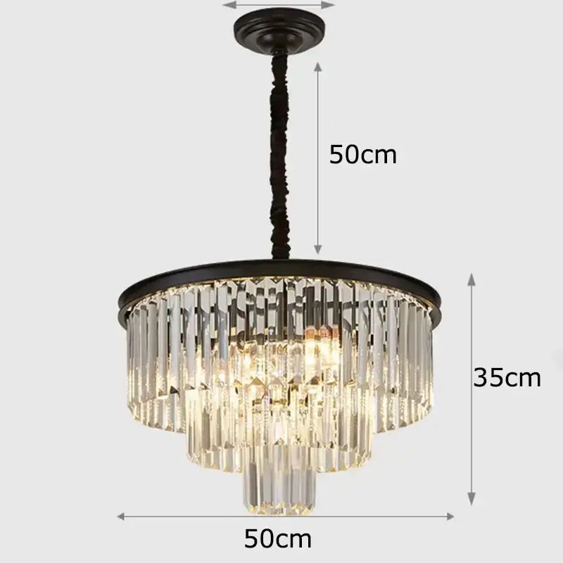 A tiered DecorBites crystal chandelier stair pendant light with dark bronze finish and cascading clear glass prisms