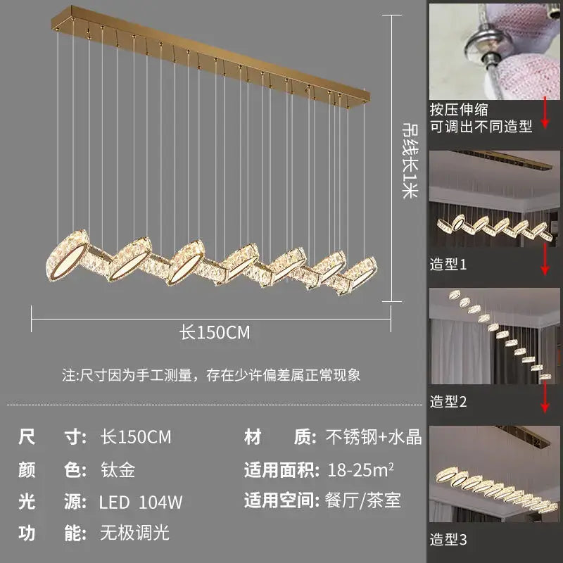 Gold-toned decorbites crystal chandelier with sleek rectangular frame and cascading crystal light modules for living room lighting