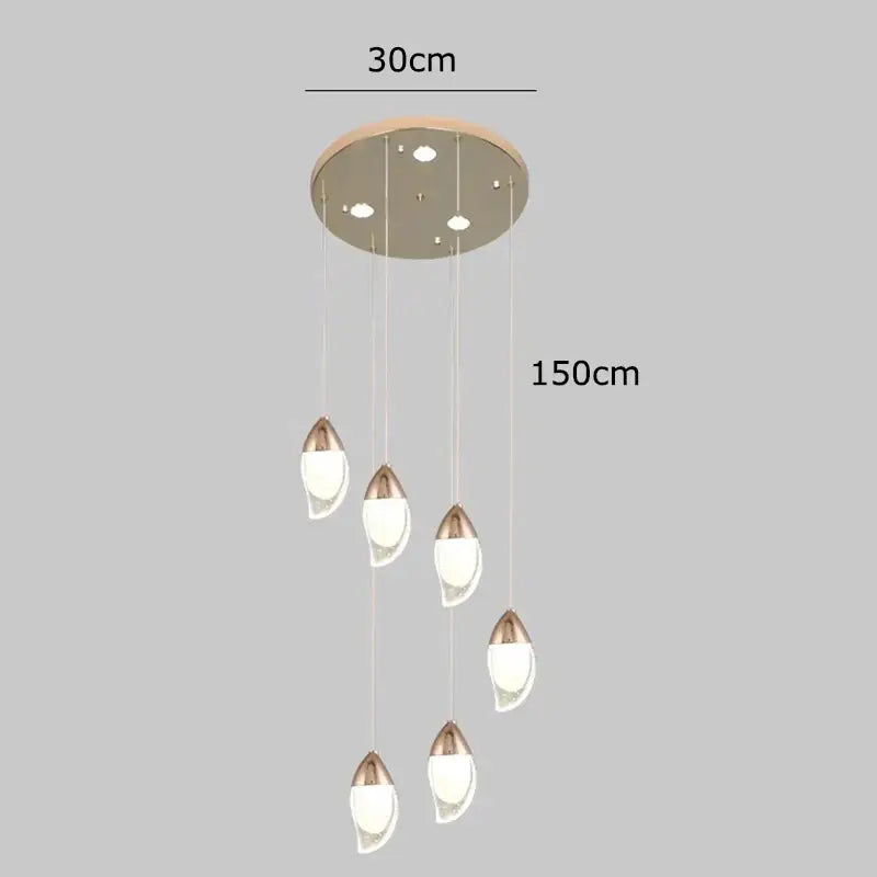 Modern decorbites crystal chandelier with frosted white teardrop glass shades and brushed gold metal caps for living rooms