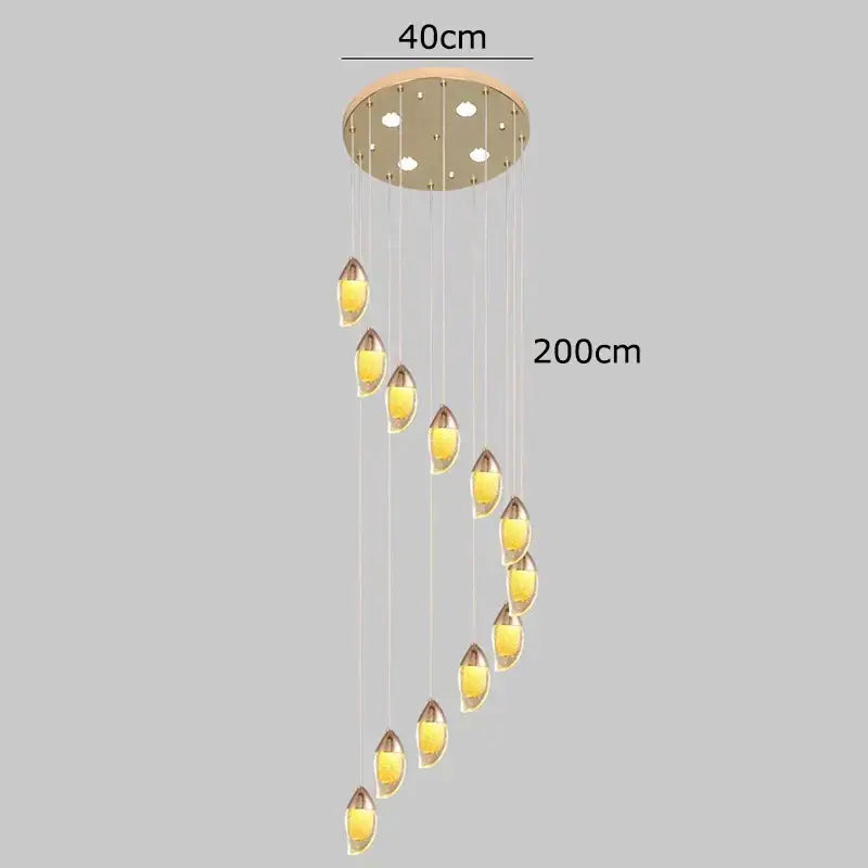 Modern gold-toned decorbites crystal chandelier with 12 amber glass teardrop lamps for living room lighting