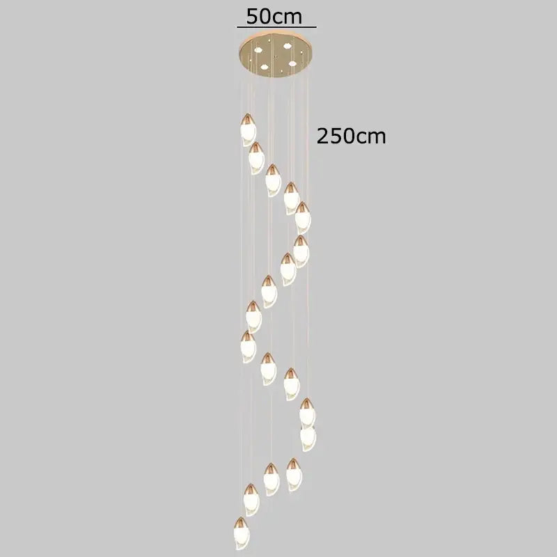 A modern 250cm decorbites crystal chandelier with gold circular mount and cascading clear glass teardrop lights