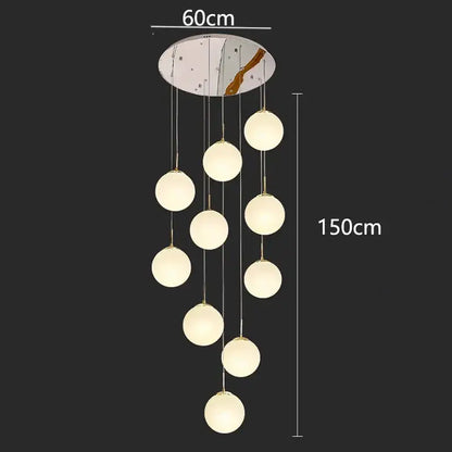 Decorbites crystal chandelier pendant light with nine frosted glass spheres and chrome fixture for stair lighting
