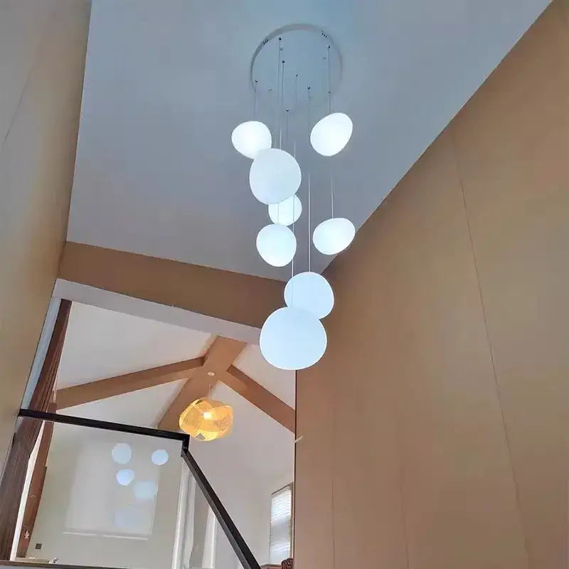 Modern white spherical pendant light with circular metal mount decorbites crystal chandelier stair lighting fixture