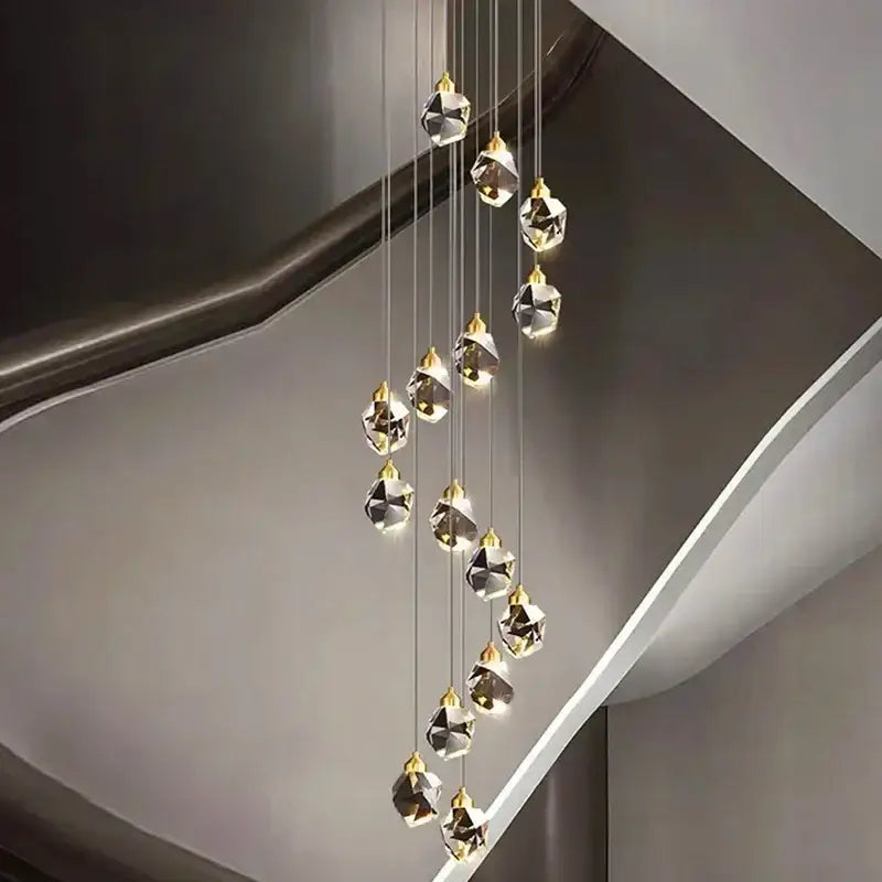 Decorbites crystal chandelier pendant light with faceted clear glass pendants for modern living room interior lighting