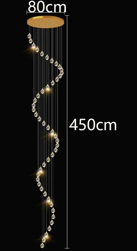 Elegant 450cm tall decorbites crystal chandelier pendant light with golden mount and clear crystal beads for living rooms