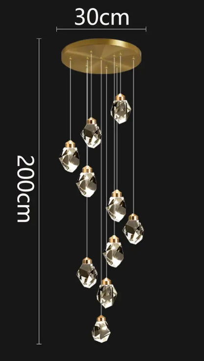 DecorBites crystal chandelier modern pendant light with gold circular mount and ten faceted glass pendants for living room